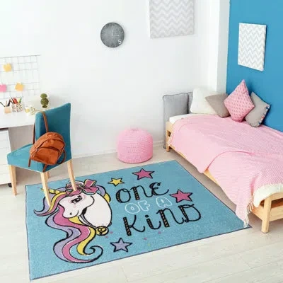Nickelodeon Licensed  Jojo Siwa Unicorn 'one Of A Kind' Plush Youth Area Rug In Blue;black;pink