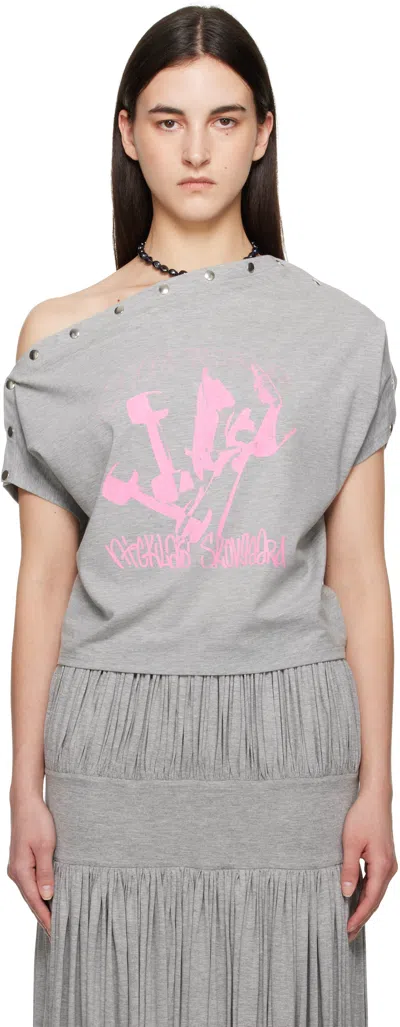 Nicklas Skovgaard Gray Birtha T-shirt In Grey/pink