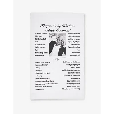 Nicky Haslam Studio Ltd Text-print Cotton Tea Towel In White