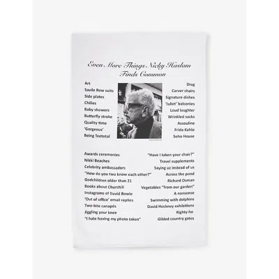 Nicky Haslam Studio Ltd Text-print Cotton Tea Towel In White