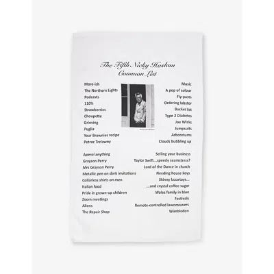 Nicky Haslam Studio Ltd Text-print Cotton Tea Towel In White