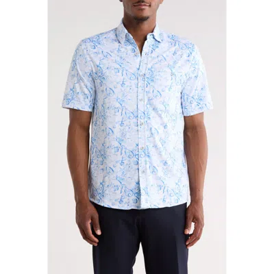 Nicoby Birdseye Print Short Sleeve Button-up Shirt In Blue