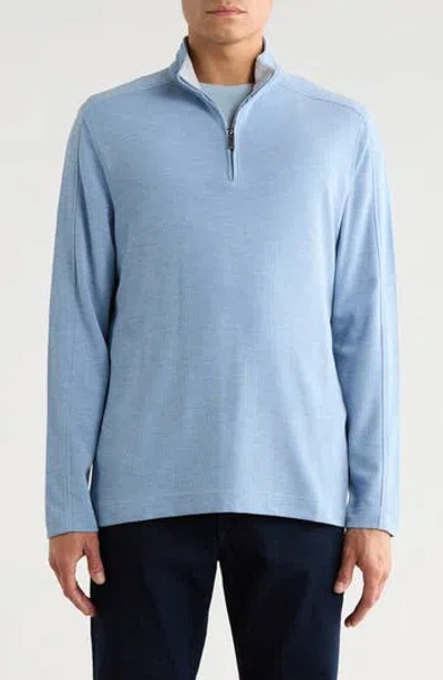 Nicoby Heather Waffle Stitch Polynosic Quarter Zip Pullover In Blue