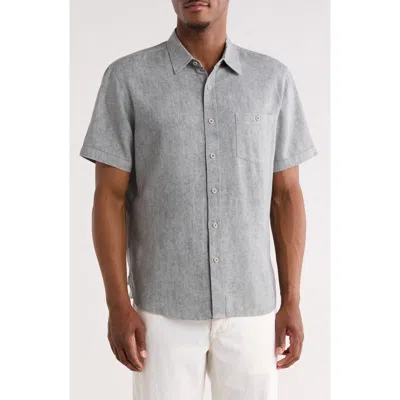 Nicoby Short Sleeve Pigment Washed Linen Blend Shirt In Gray