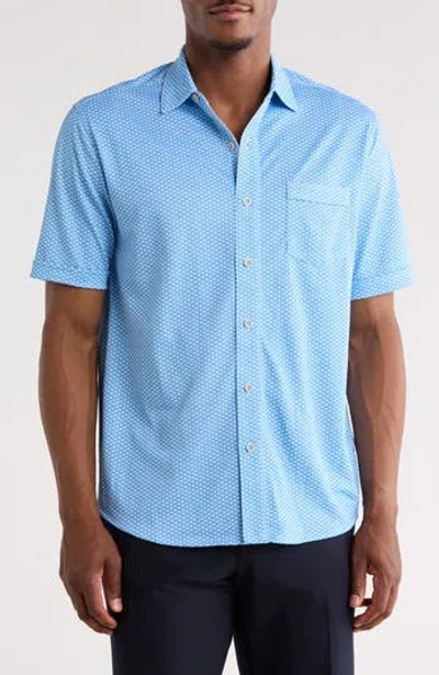 Nicoby Stretch Geometric Print Short Sleeve Shirt In Blue