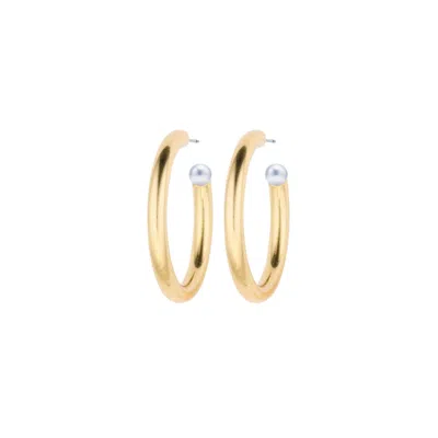 Nicola Bathie Designs Women's Chunky Golden Hoops + Pearl