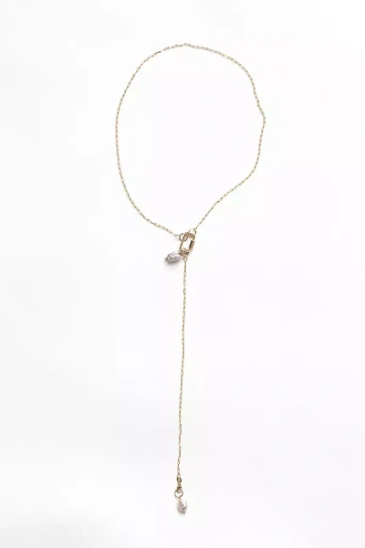 Nicolas Ambrosio Pearl Lariat Chain Necklace In Gold