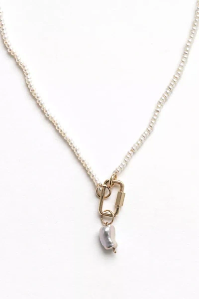 Nicolas Ambrosio Pearl Love Lock Charm Necklace In Gold