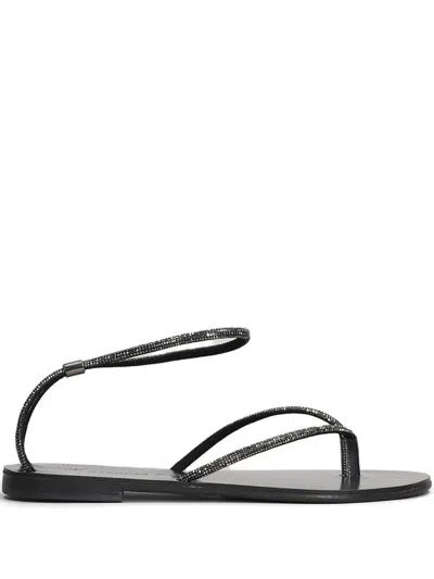 Nicolas Lainas Crystal-embellished Flat Sandals In Black