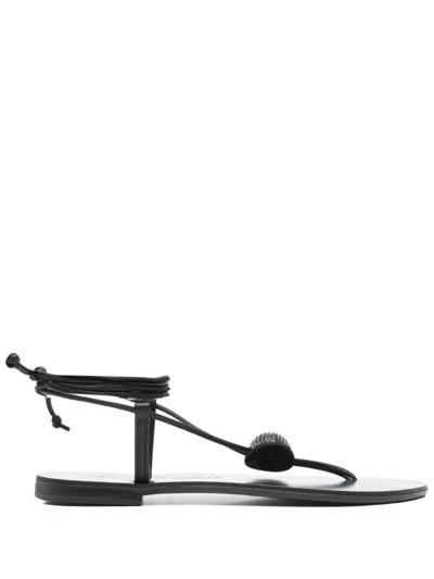 Nicolas Lainas Emmy Lou Embellished Tie-up Flat Sandals In Black