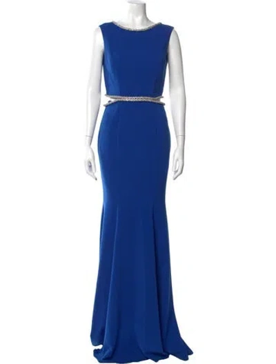Pre-owned Nicole Bakti Crew Neck Long Dress In Blue