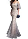 Nicole Bakti Delicate Off-the-shoulder Dress In Silver In Gray