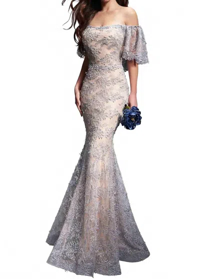 Nicole Bakti Delicate Off-the-shoulder Dress In Silver In Gray