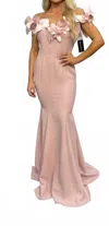 Nicole Bakti Floral Applique Pebble Crepe Gown In Dusty Rose In Pink