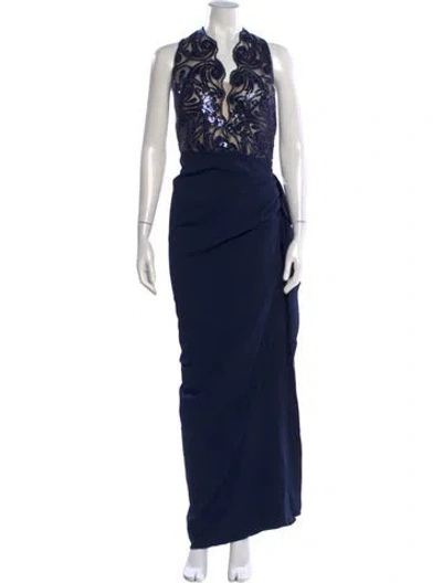 Pre-owned Nicole Bakti Halterneck Long Dress In Blue