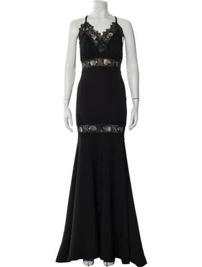 Pre-owned Nicole Bakti Lace Pattern Long Dress In Black