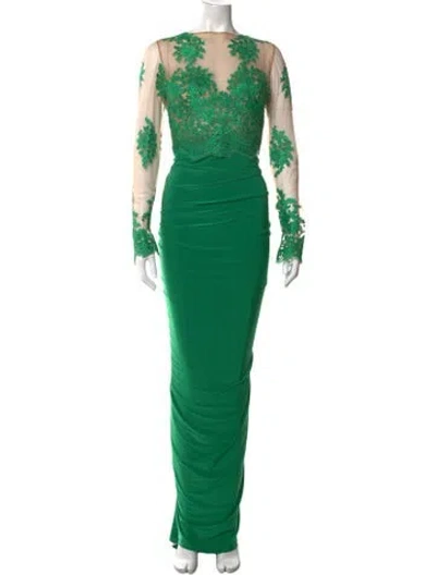 Pre-owned Nicole Bakti Lace Pattern Long Dress In Green