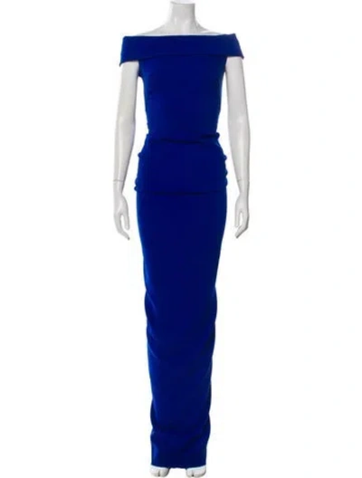 Pre-owned Nicole Bakti Off-the-shoulder Long Dress In Blue