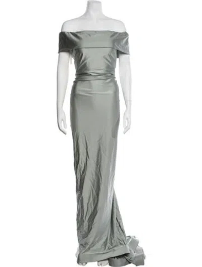 Pre-owned Nicole Bakti Off-the-shoulder Long Dress In Green