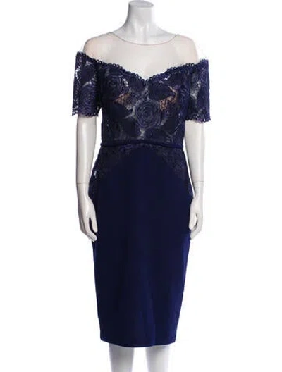 Pre-owned Nicole Bakti Off-the-shoulder Midi Length Dress In Blue