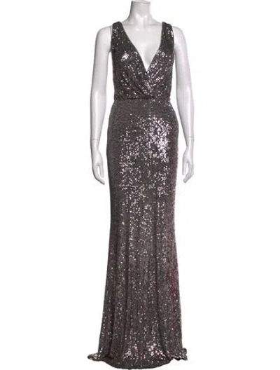 Pre-owned Nicole Bakti Patterned Long Dress In Metallic/silver
