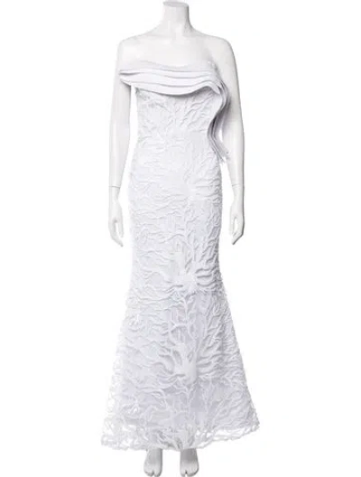 Pre-owned Nicole Bakti Patterned Long Dress In White