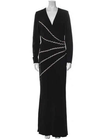 Pre-owned Nicole Bakti Plunge Neckline Long Dress In Black