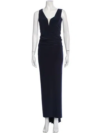 Pre-owned Nicole Bakti Plunge Neckline Long Dress In Blue