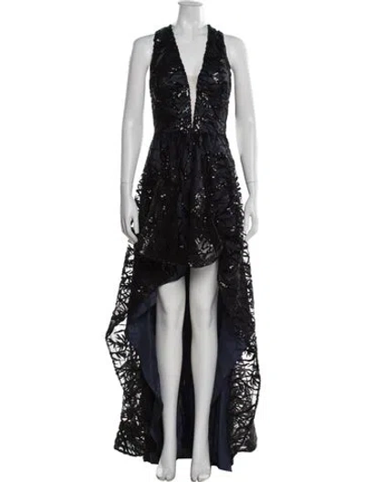 Pre-owned Nicole Bakti Printed Long Dress In Black