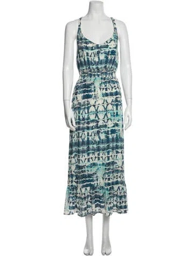 Pre-owned Nicole Bakti Printed Long Dress In Blue