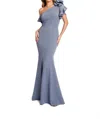 Nicole Bakti Ruffled Sleeve Prom Dress In Smoke In Blue