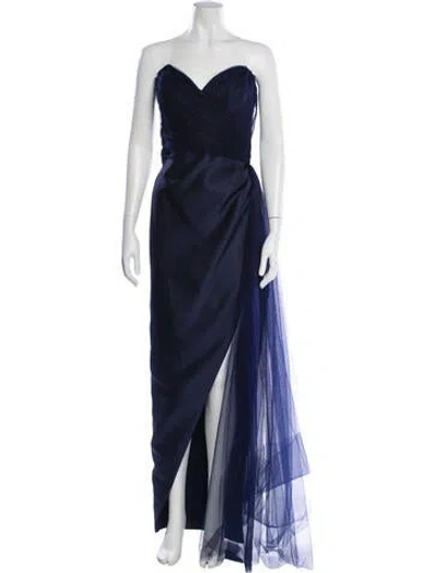 Pre-owned Nicole Bakti Silk Long Dress In Blue