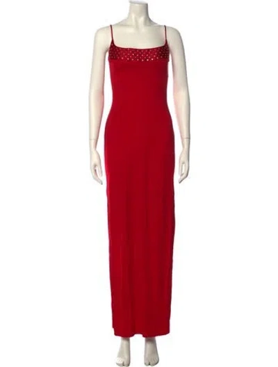 Pre-owned Nicole Bakti Square Neckline Long Dress In Red