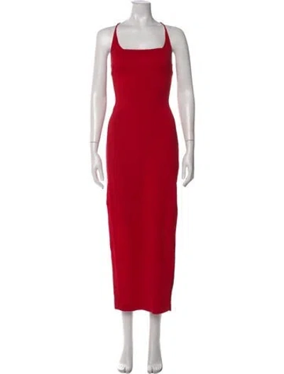 Pre-owned Nicole Bakti Square Neckline Midi Length Dress In Red