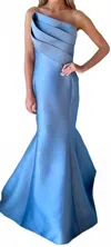 Nicole Bakti Strapless Mikado Asymmetric Mermaid Gown In Slate In Gray
