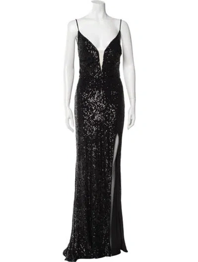 Pre-owned Nicole Bakti V-neck Long Dress In Black