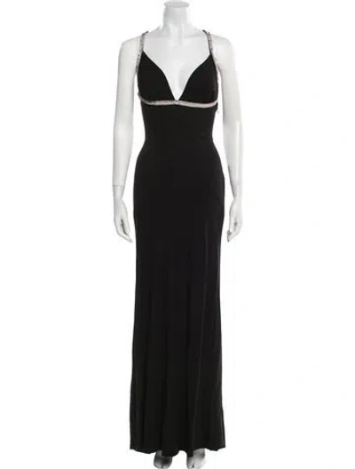 Pre-owned Nicole Bakti V-neck Long Dress In Black