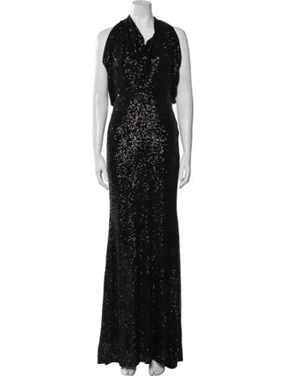Pre-owned Nicole Bakti V-neck Long Dress In Black