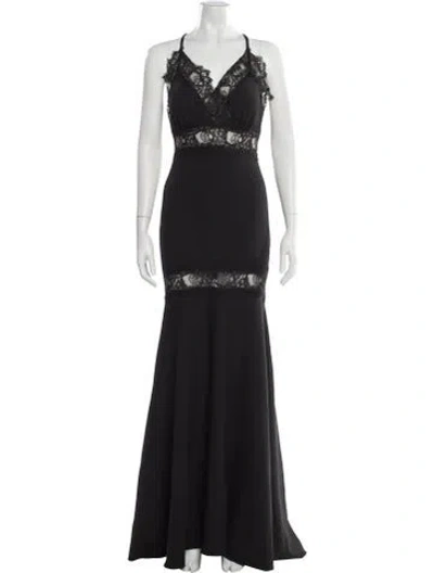Pre-owned Nicole Bakti V-neck Long Dress In Black