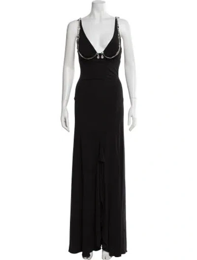 Pre-owned Nicole Bakti V-neck Long Dress In Black