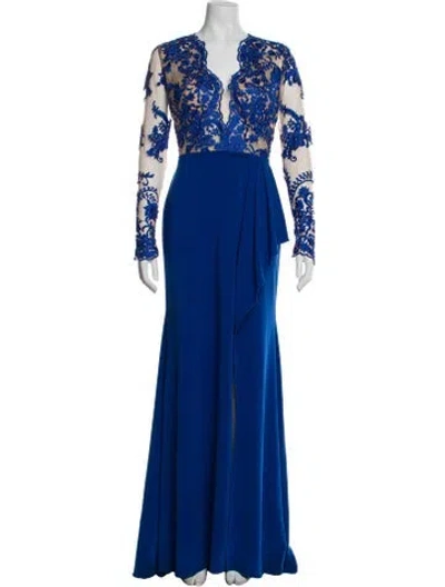 Pre-owned Nicole Bakti V-neck Long Dress In Blue
