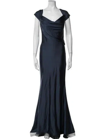Pre-owned Nicole Bakti V-neck Long Dress In Blue