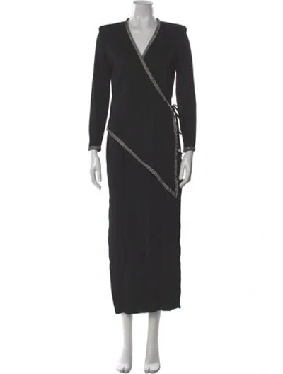 Pre-owned Nicole Bakti V-neck Long Dress In Gray