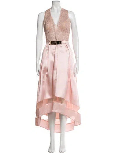 Pre-owned Nicole Bakti V-neck Long Dress In Pink