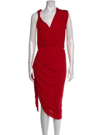 Pre-owned Nicole Bakti V-neck Midi Length Dress In Red