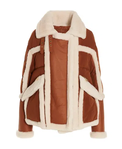 Nicole Benisti Contrasting Shearling-trim Padded Coat In Nude