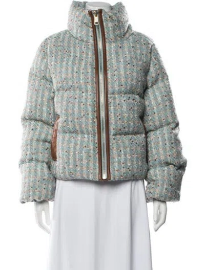 Pre-owned Nicole Benisti Tweed Pattern Down Jacket In Blue/metallic