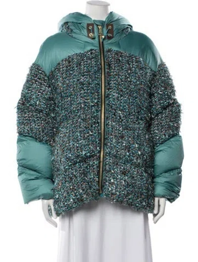 Pre-owned Nicole Benisti Tweed Pattern Down Jacket In Green