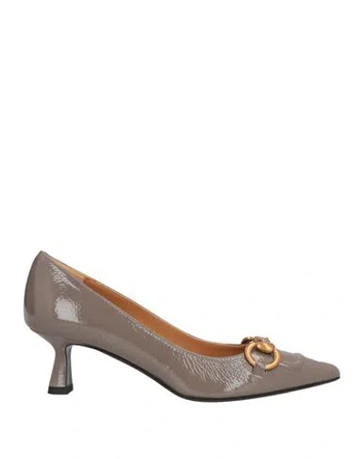 Nicole Bonnet Paris Woman Pumps Taupe Size 6 Leather In Gray