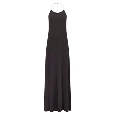 Pre-owned Nicole Farhi 1990s  Black Jersey Slip Dress With Chain Neckline